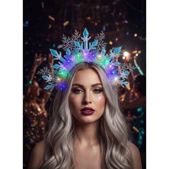 White Snowflake Headband Light Up Winter Ice Princess Hairband Costumed Accessor